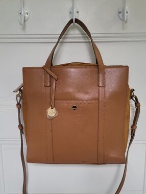 Lodis RFID Leather Tote Tan Crosshatch & Suede Large Zip Work Bag